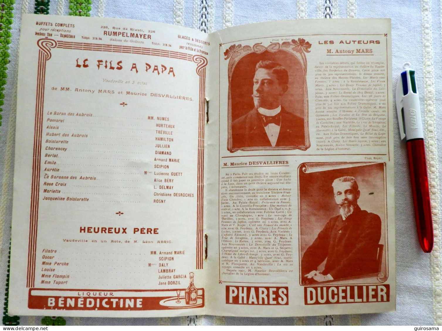 Programme Du Théâtre Du Palais Royal : Le Fils à Papa (Anthony Mars Et Maurice Desvallières) + Heureux Père (Léon Abric) - Programmes