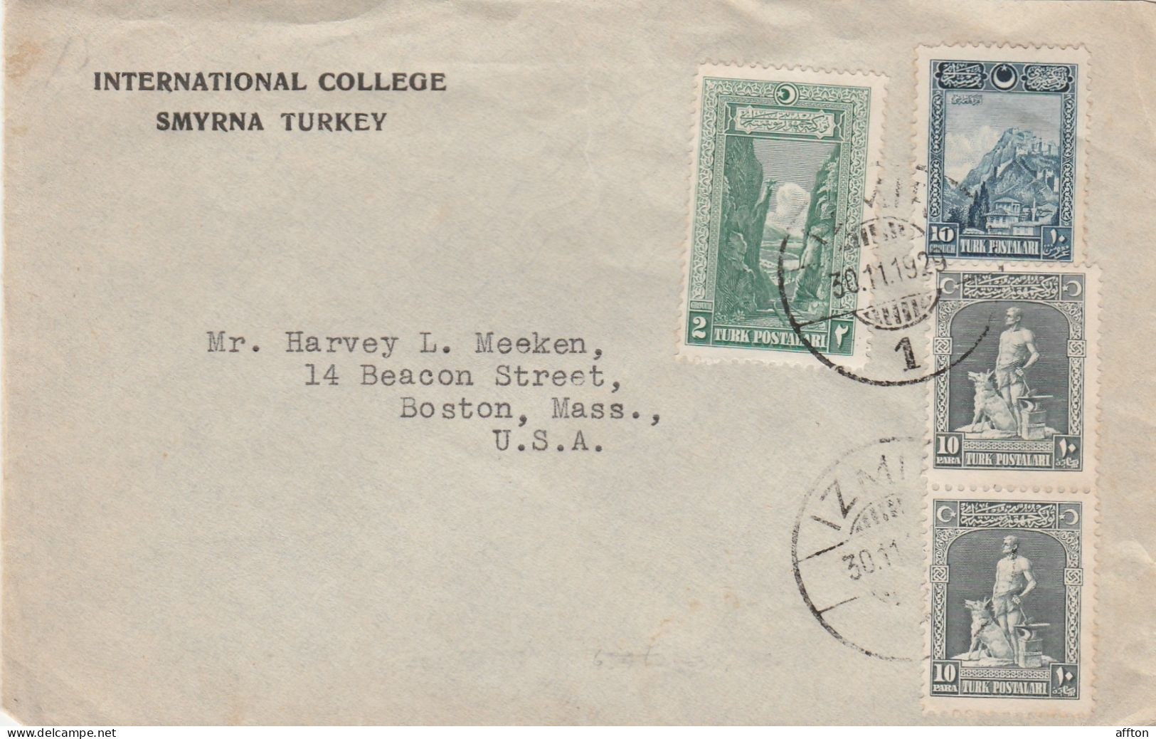 International College Smyrna Turkey 1929 Cover Mailed - Briefe U. Dokumente