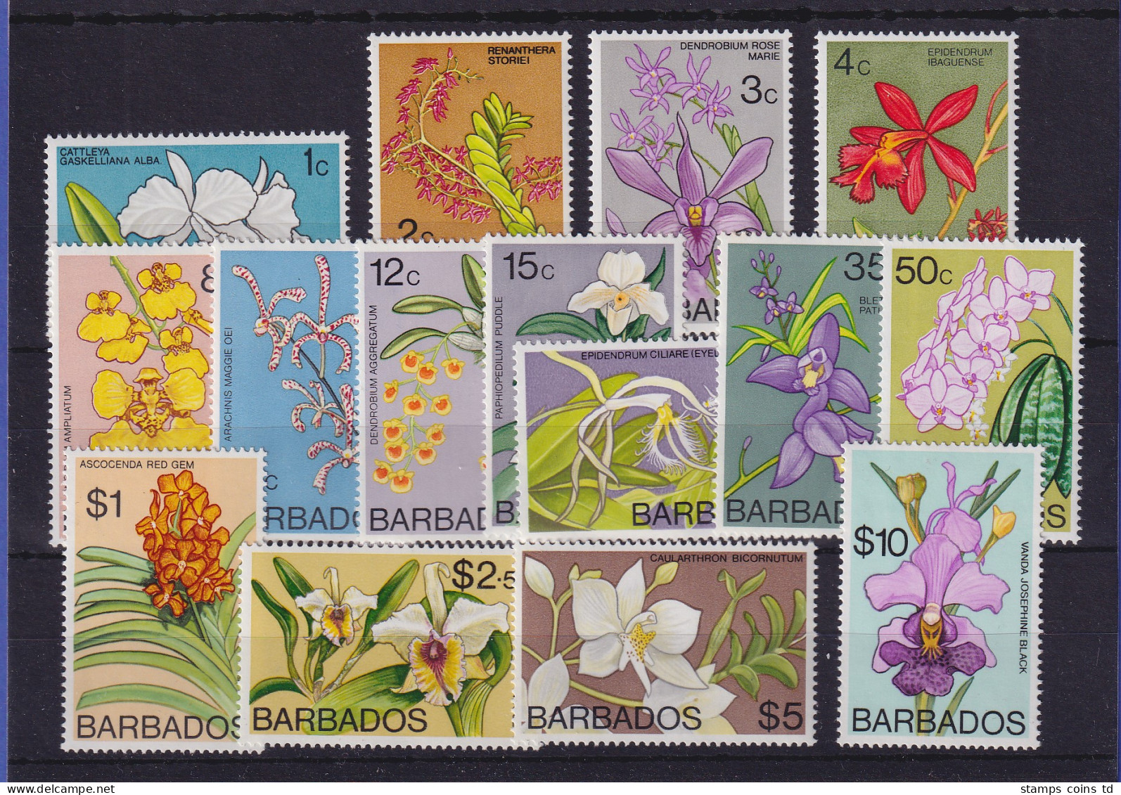 Barbados 1974 Orchideen Mi.-Nr. 365-380 (ohne Nr. 369) Postfrisch ** - Barbades (1966-...)