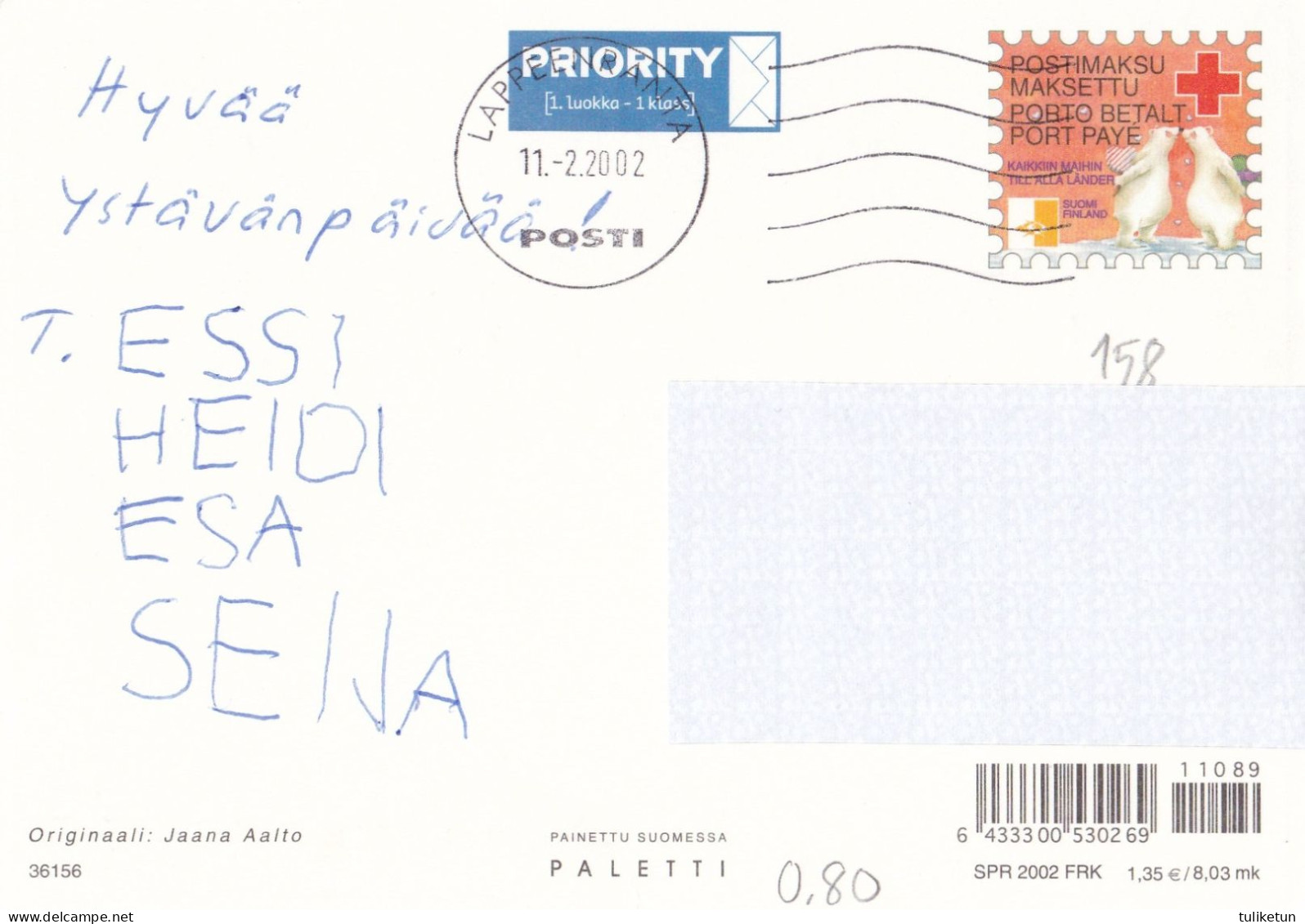 Postal Stationery - Flowers - Rose - Drop Of Blood - Red Cross 2002 - Suomi Finland - Postage Paid - Aalto - Postwaardestukken