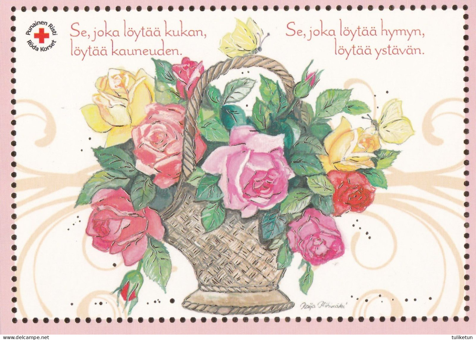 Postal Stationery - Bird - Dove - Flowers - Roses In The Basket - Red Cross - Suomi Finland - Postage Paid - Postal Stationery