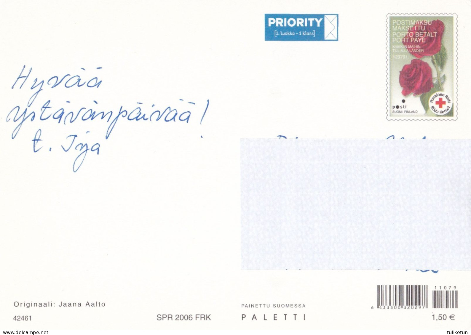 Postal Stationery - Flowers - Roses - Red Cross 2006 - Suomi Finland - Postage Paid - Jaana Aalto - Entiers Postaux