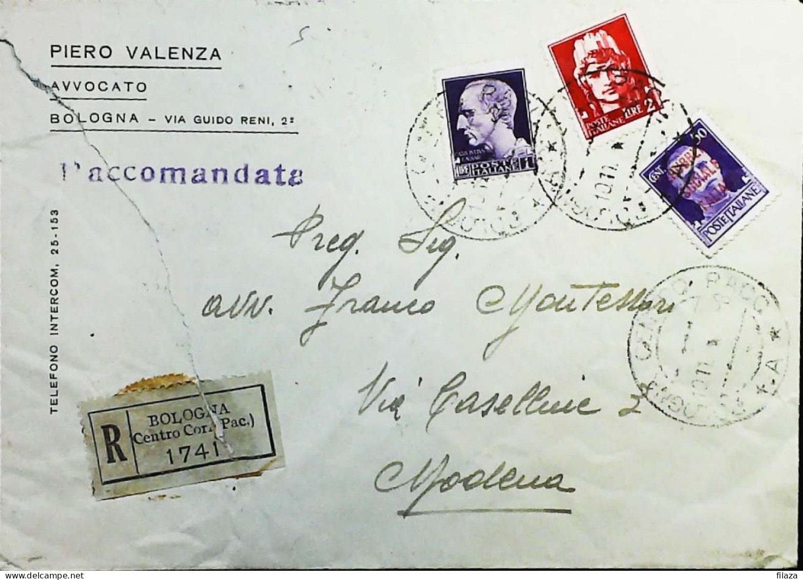 RSI 1943 - 1945 Lettera Raccomandata Da Bologna  - S7477 - Marcofilía
