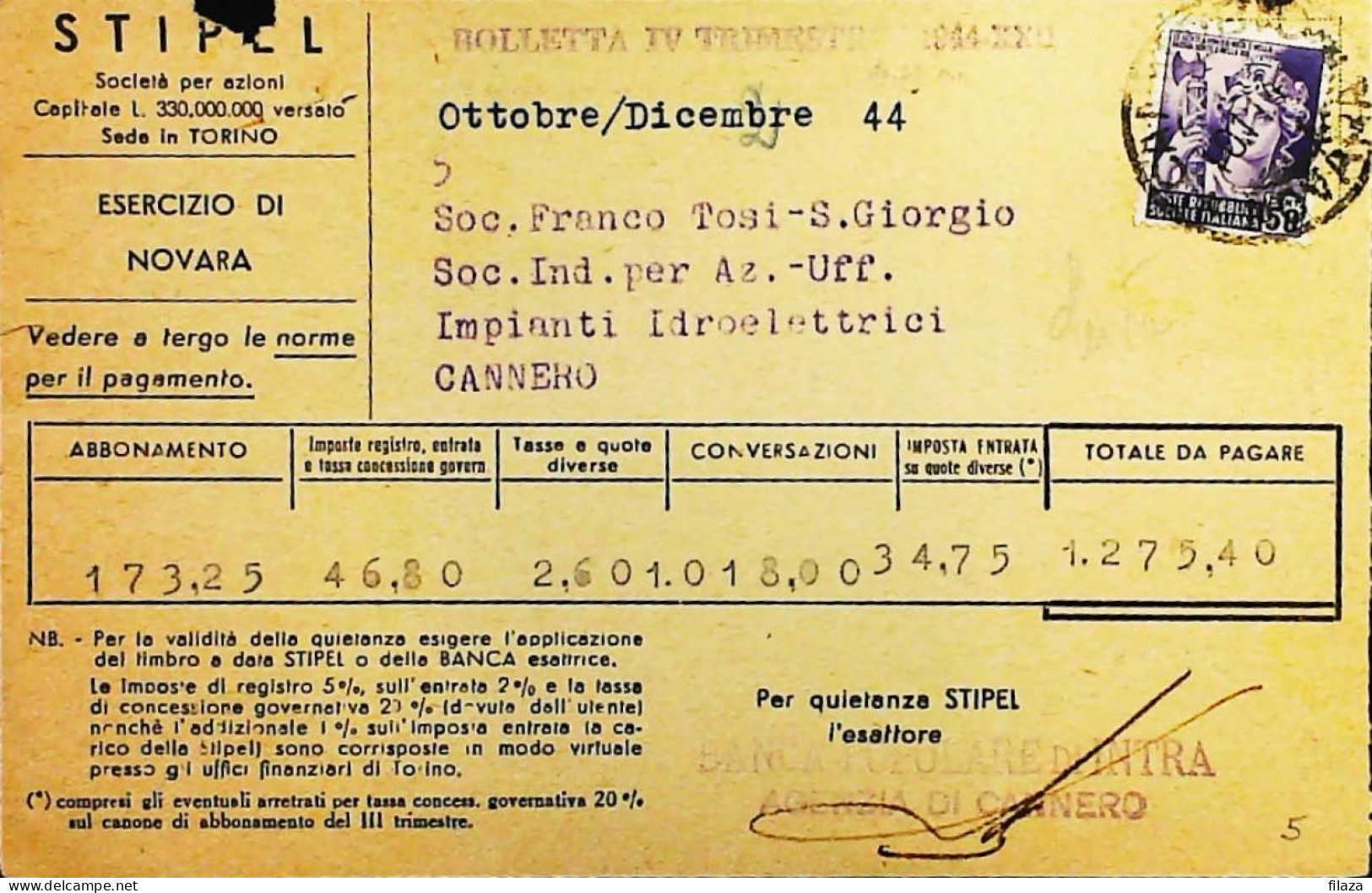 RSI 1943 - 1945 Lettera / Cartolina Da Cannero (Novara) - S7443 - Marcophilie