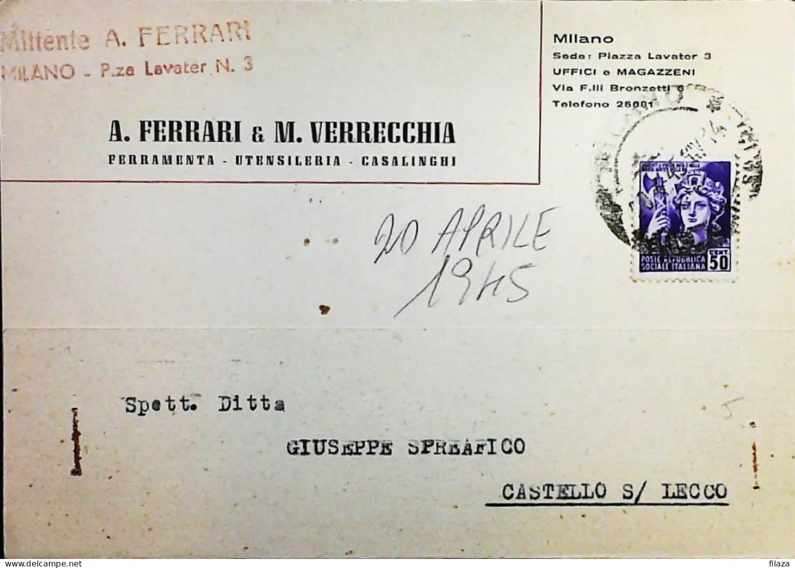 RSI 1943 - 1945 Lettera / Cartolina Da Milano - S7447 - Marcofilía