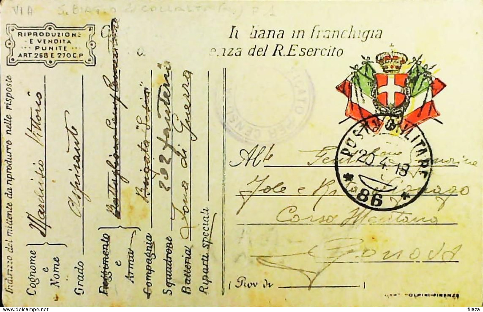 ITALY - WW1 – WWI Posta Militare 1915-1918 – S6571 - Poste Militaire (PM)