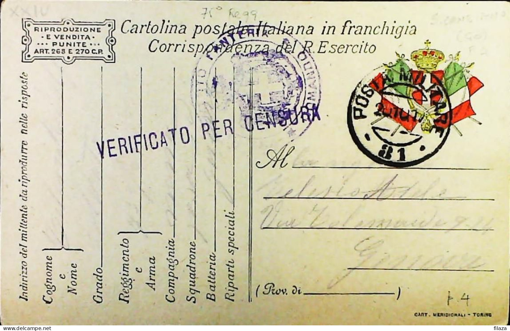 ITALY - WW1 – WWI Posta Militare 1915-1918 – S6575 - Correo Militar (PM)