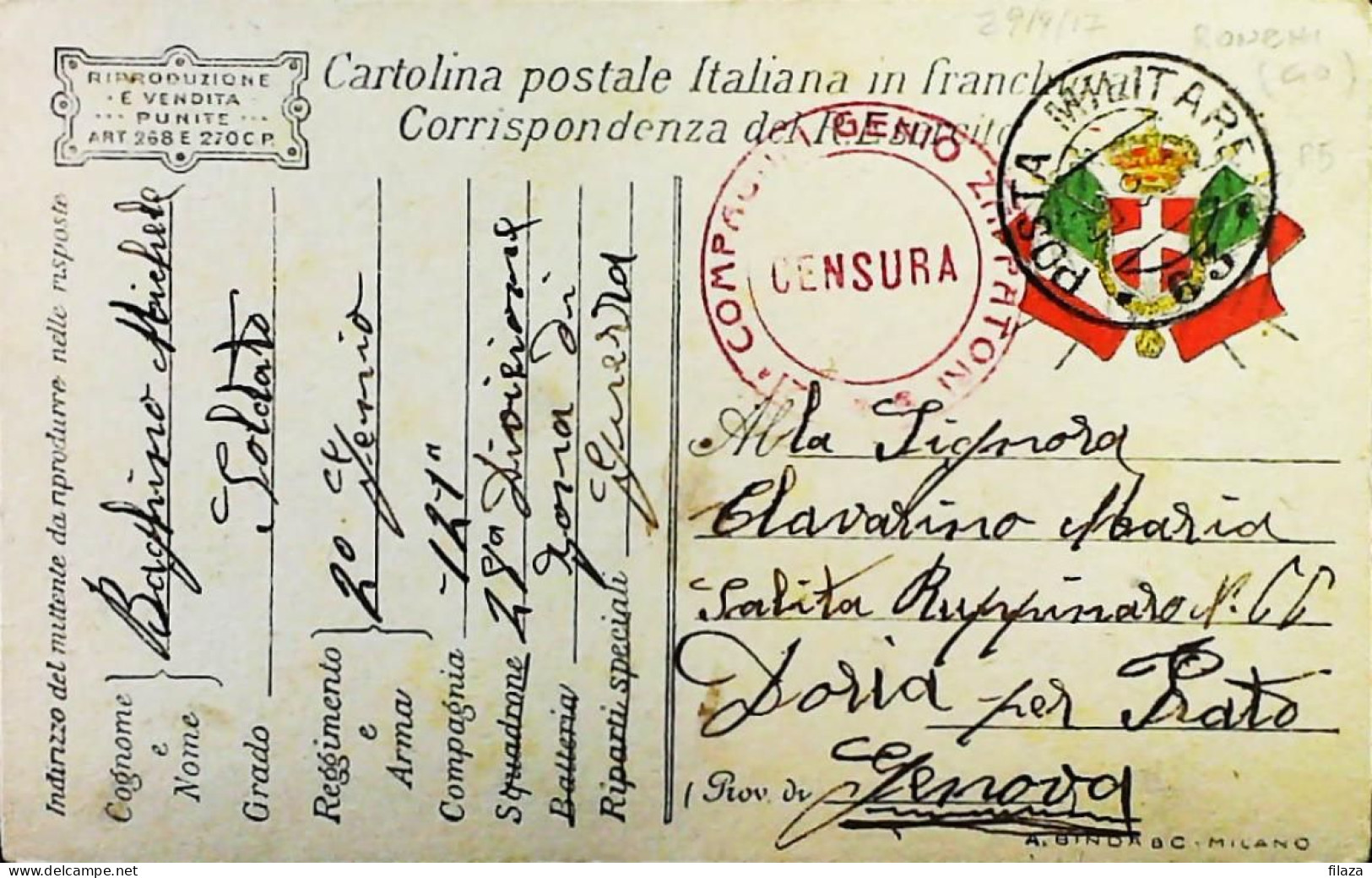 ITALY - WW1 – WWI Posta Militare 1915-1918 – S6574 - Correo Militar (PM)