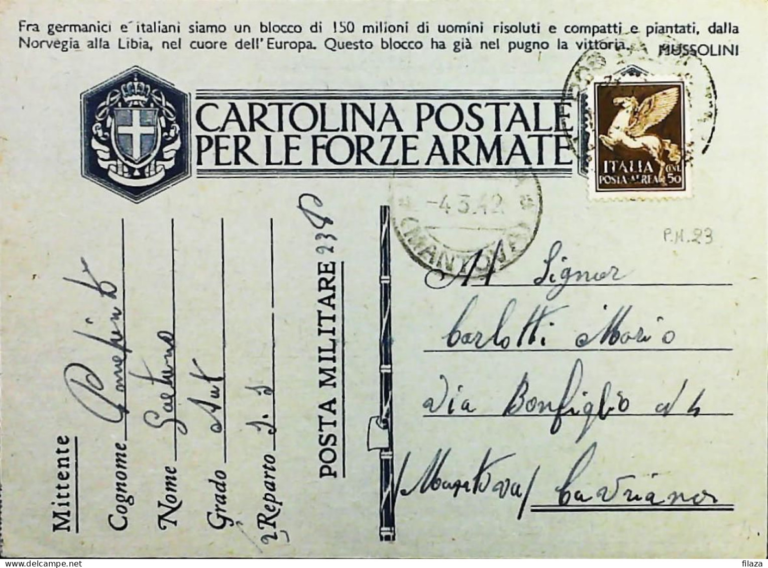 POSTA MILITARE ITALIA IN GRECIA  - WWII WW2 - S6793 - Military Mail (PM)