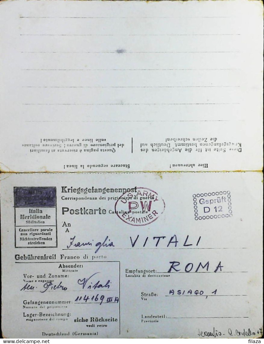 POW WW2 – WWII Italian Prisoner Of War In Germany USA CENSOR - Censorship Censure Geprüft  – S7715 - Militaire Post (PM)