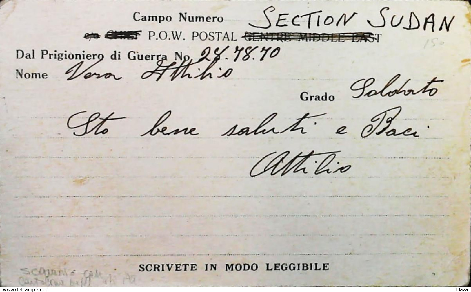 POW WW2 – WWII Italian Prisoner Of War In SUDAN - Censorship Censure Geprüft  – S7730 - Posta Militare (PM)