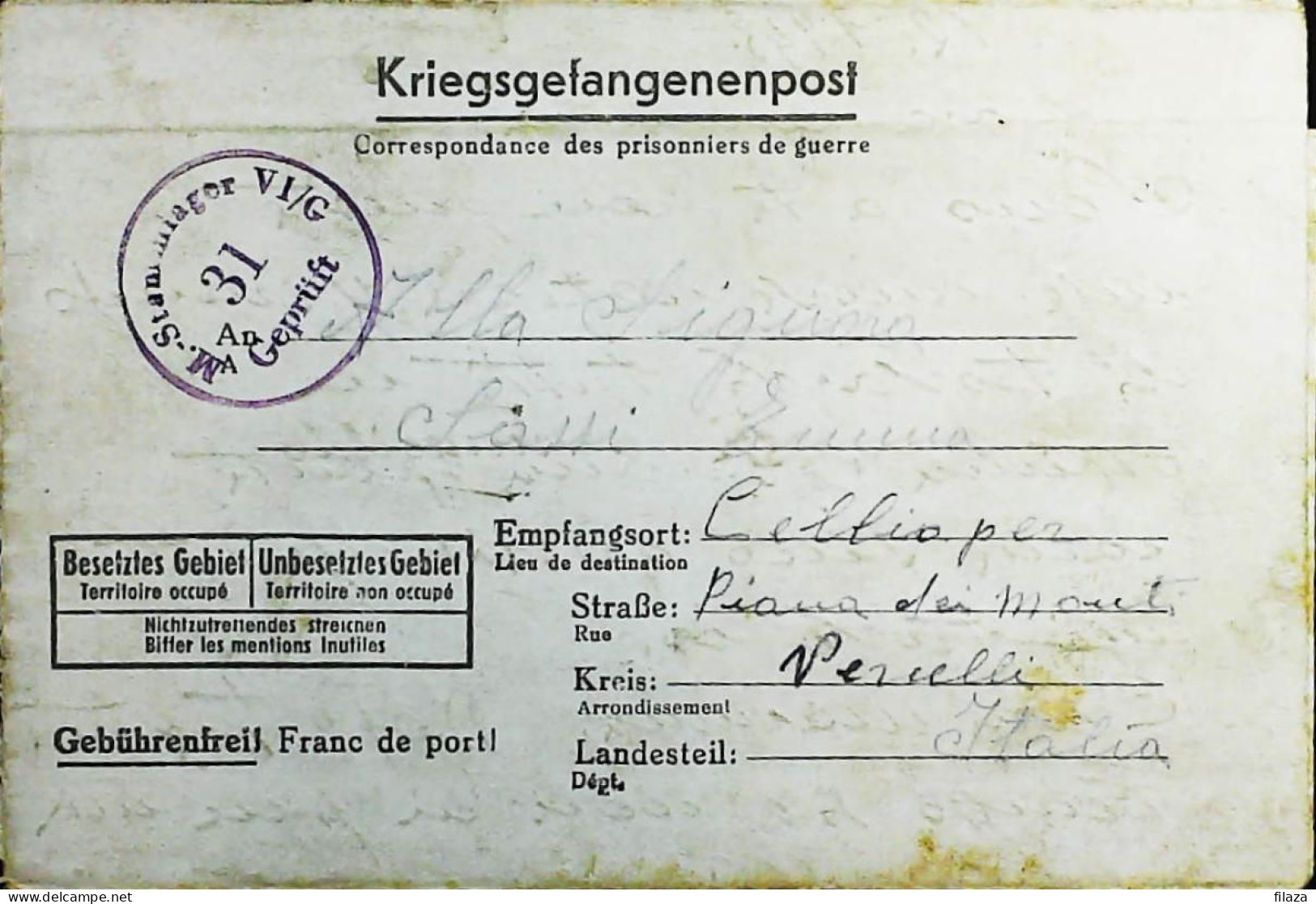 POW WW2 – WWII Italian Prisoner Of War In Germany - Censorship Censure Geprüft  – S7675 - Poste Militaire (PM)