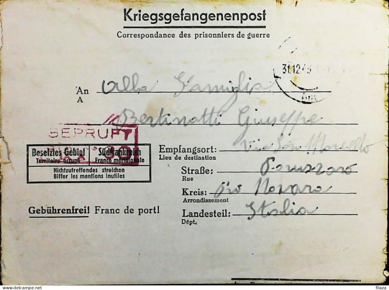 POW WW2 – WWII Italian Prisoner Of War In Germany - Censorship Censure Geprüft  – S7680 - Militärpost (MP)