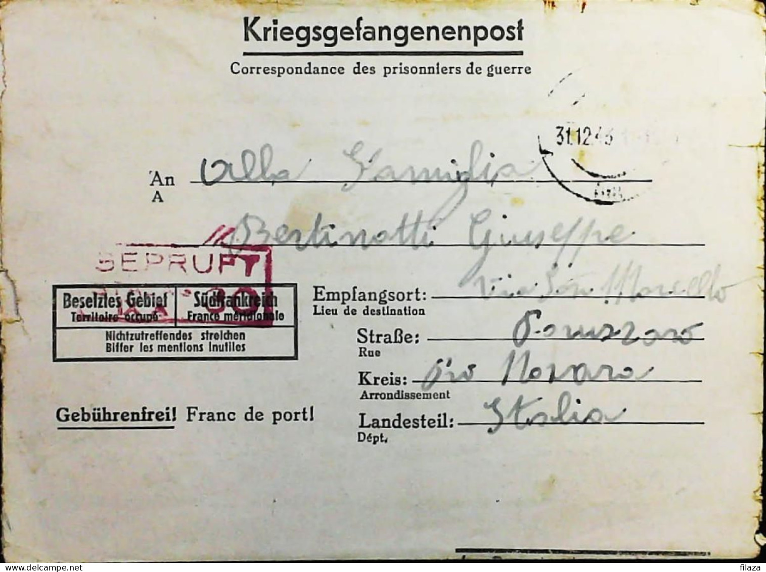 POW WW2 – WWII Italian Prisoner Of War In Germany - Censorship Censure Geprüft  – S7680 - Poste Militaire (PM)