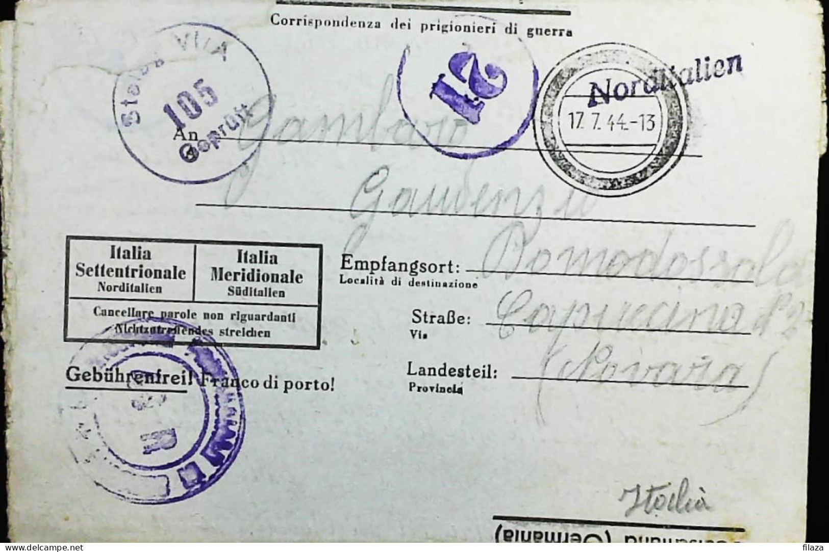 POW WW2 – WWII Italian Prisoner Of War In Germany - Censorship Censure Geprüft  – S7673 - Poste Militaire (PM)