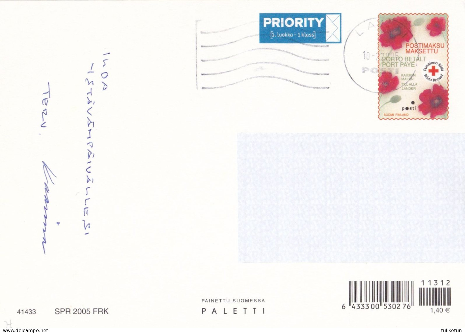 Postal Stationery - Writing A Letter - Flowers - Roses - Red Cross 2005 - Suomi Finland - Postage Payed - Entiers Postaux