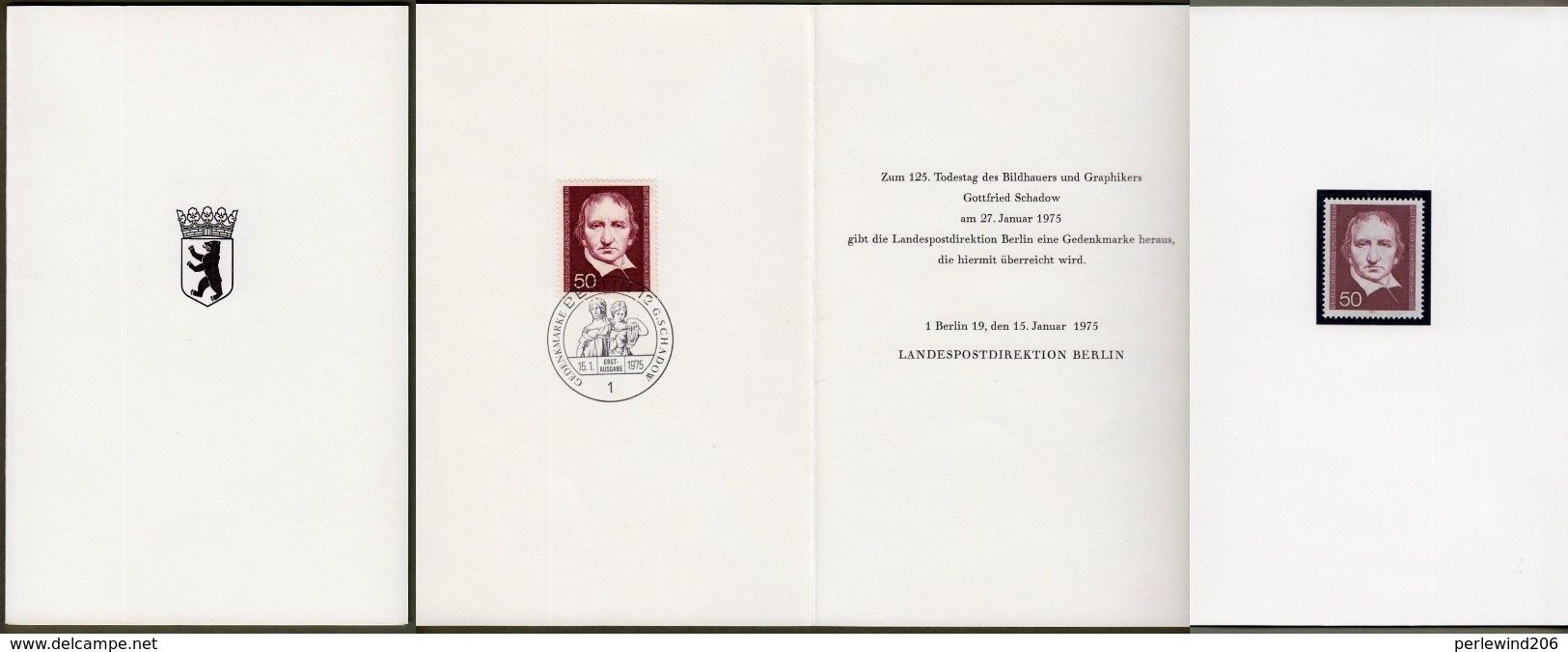 Berlin: Minister Card - Ministerkarte Typ 4L, LPD Berlin, Mi-Nr. 482 ** U. ESST: " Bildhauer Gottfried Schadow " RR   X - Briefe U. Dokumente