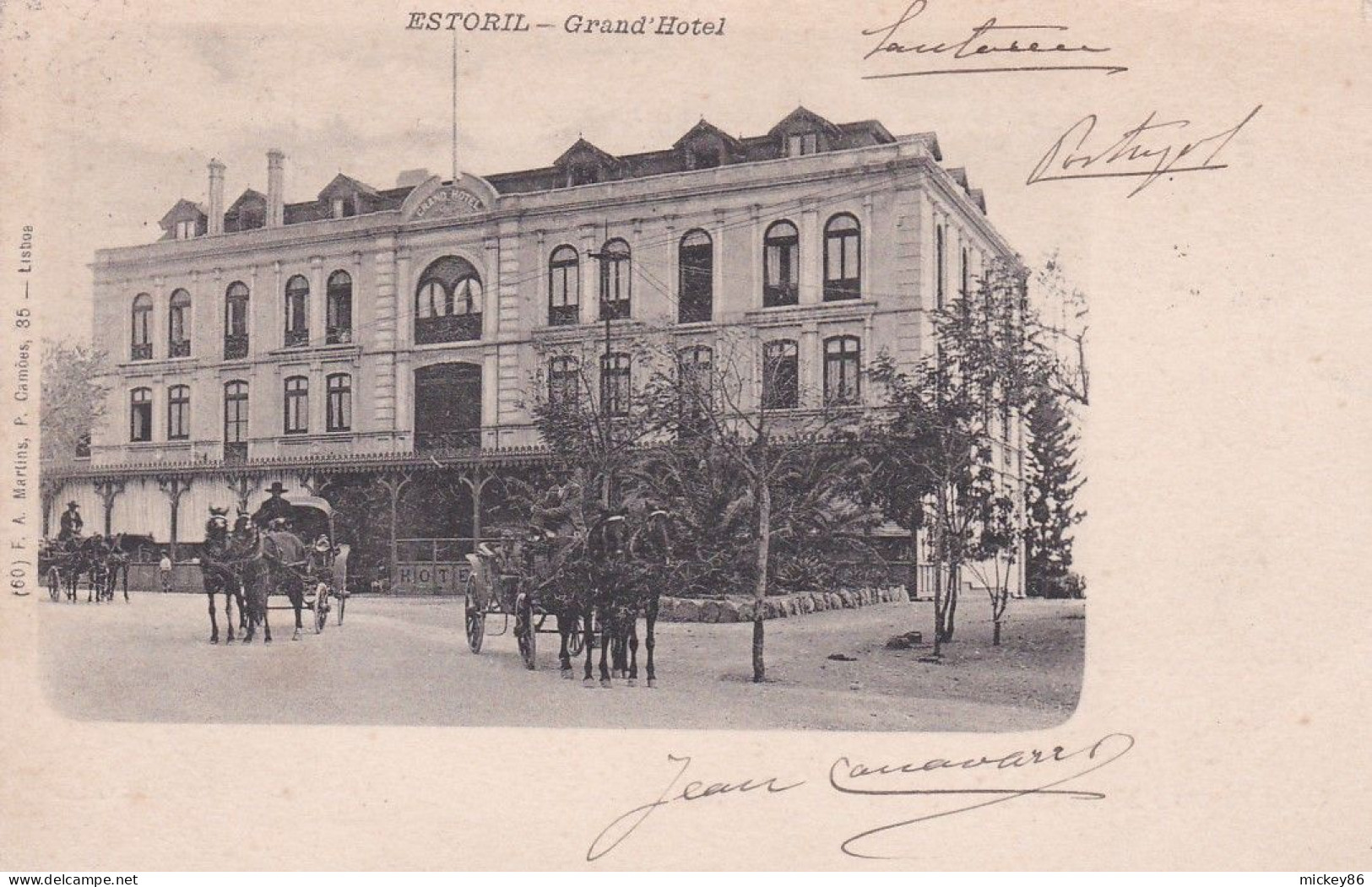Portugal--ESTORIL --1903--Grand' Hotel (animée , Attelages) --carte Précurseur - Lisboa