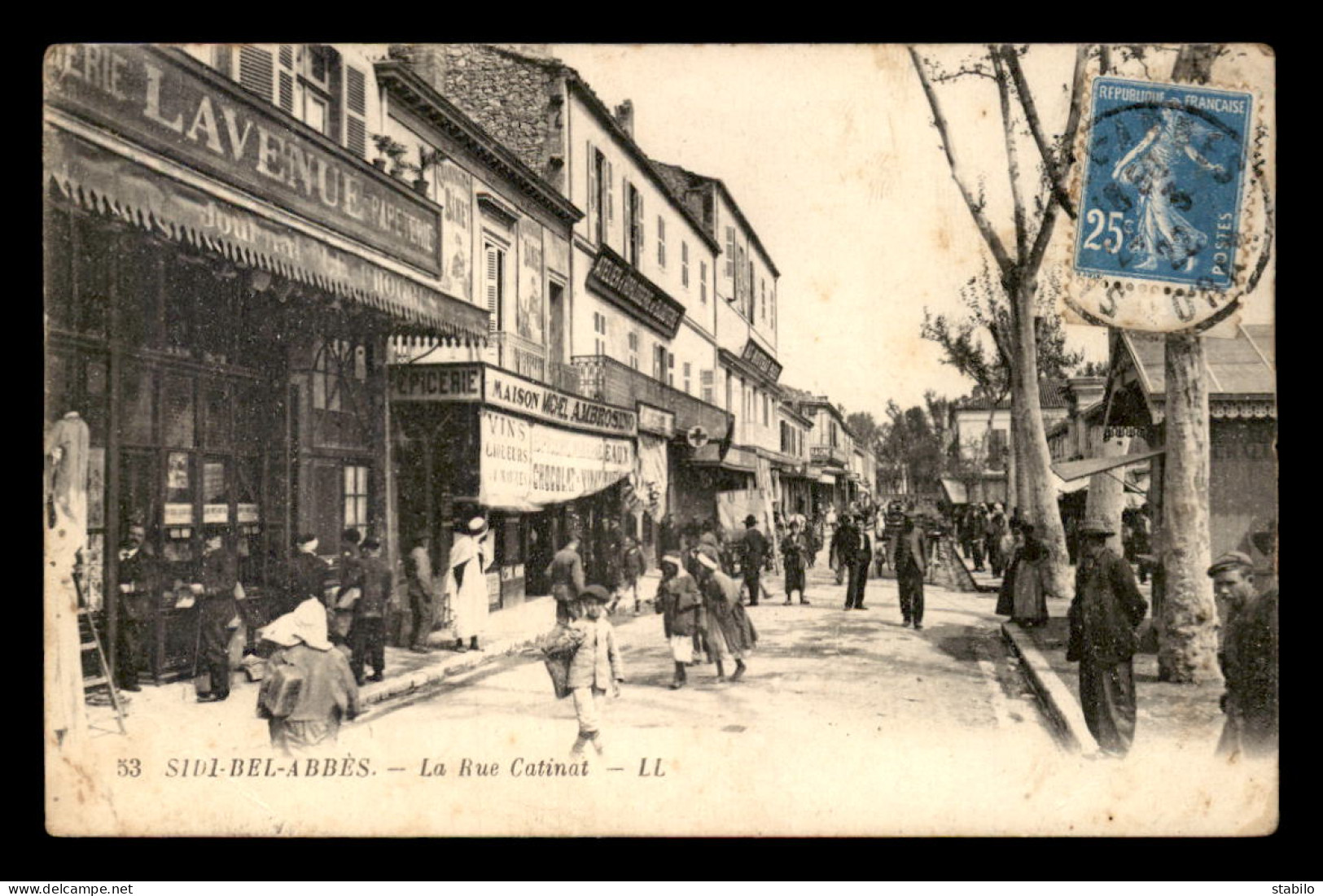 ALGERIE - SIDI-BEL-ABBES - LA RUE CATINAT - LIBRAIRIE L'AVENUE - MAGASIN AMBROSINO - Sidi-bel-Abbes