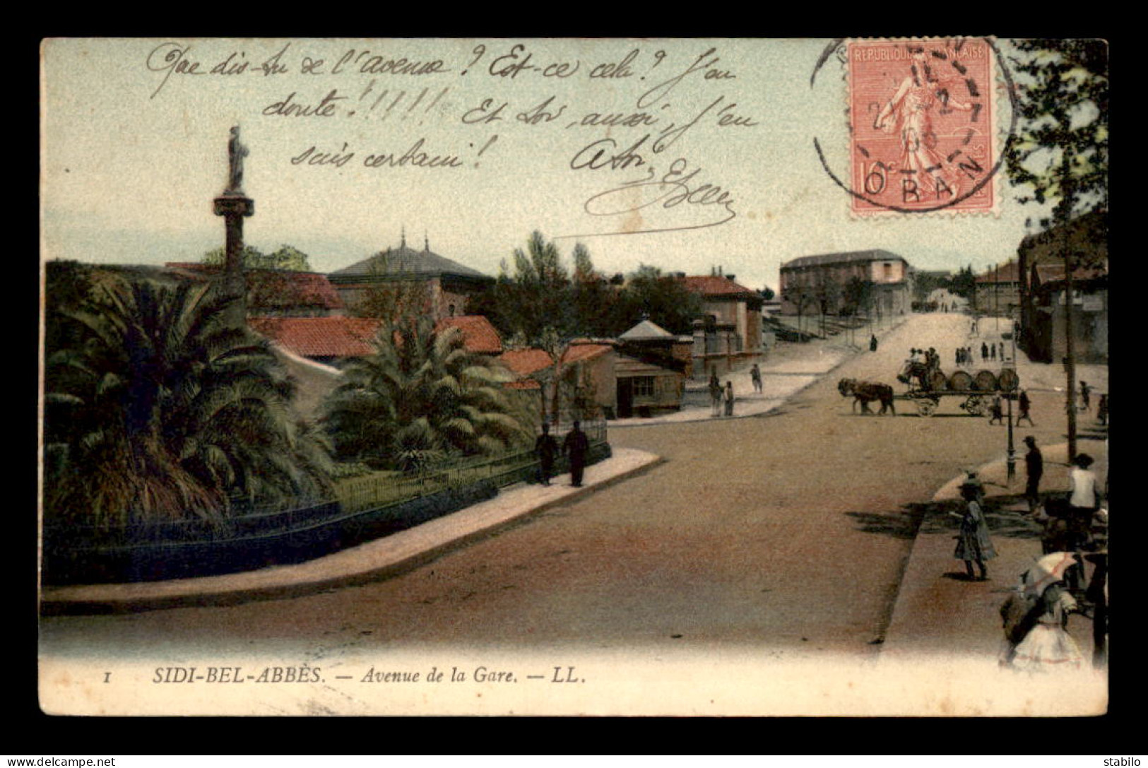 ALGERIE - SIDI-BEL-ABBES - AVENUE DE LA GARE - CARTE COLORISEE - Sidi-bel-Abbès