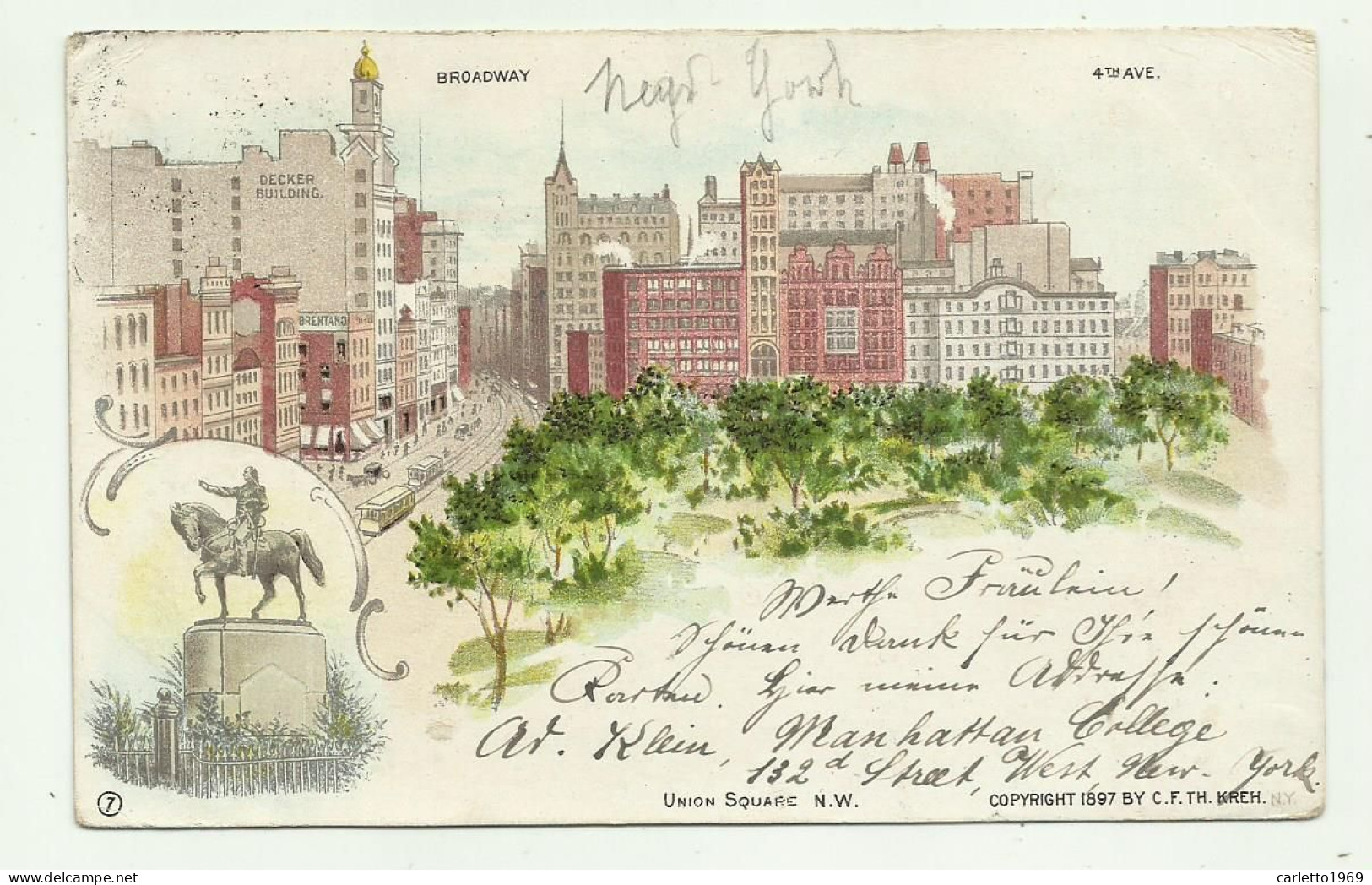 BROADWAY - UNION SQUARE NEW YORK 1899 VIAGGIATA FP - Broadway