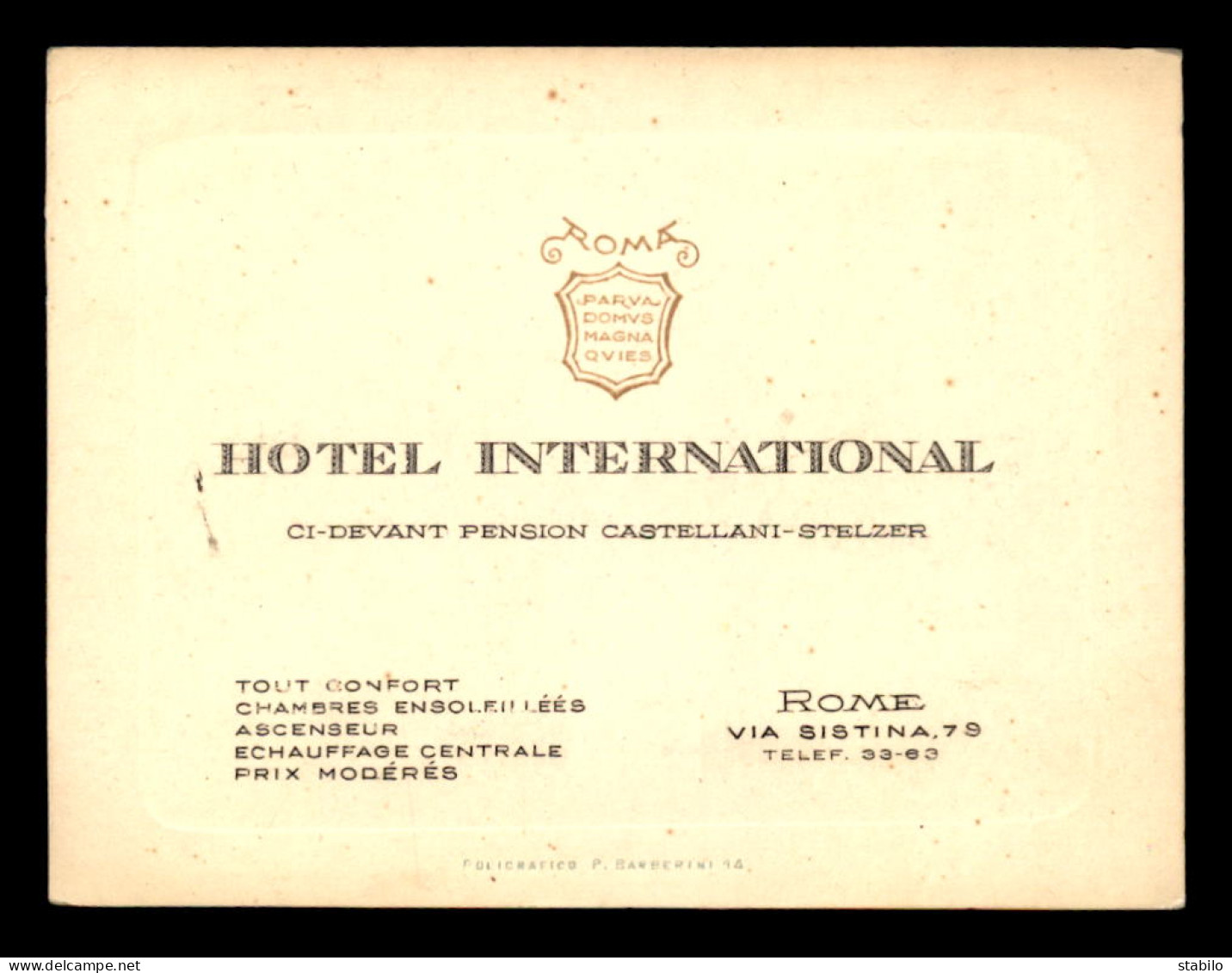 CARTES DE VISITE - ROME (ITALIE) - HOTEL INTERNATIONAL, 79 VIA SISTINA - FORMAT 12 X 9 CM - Cartes De Visite