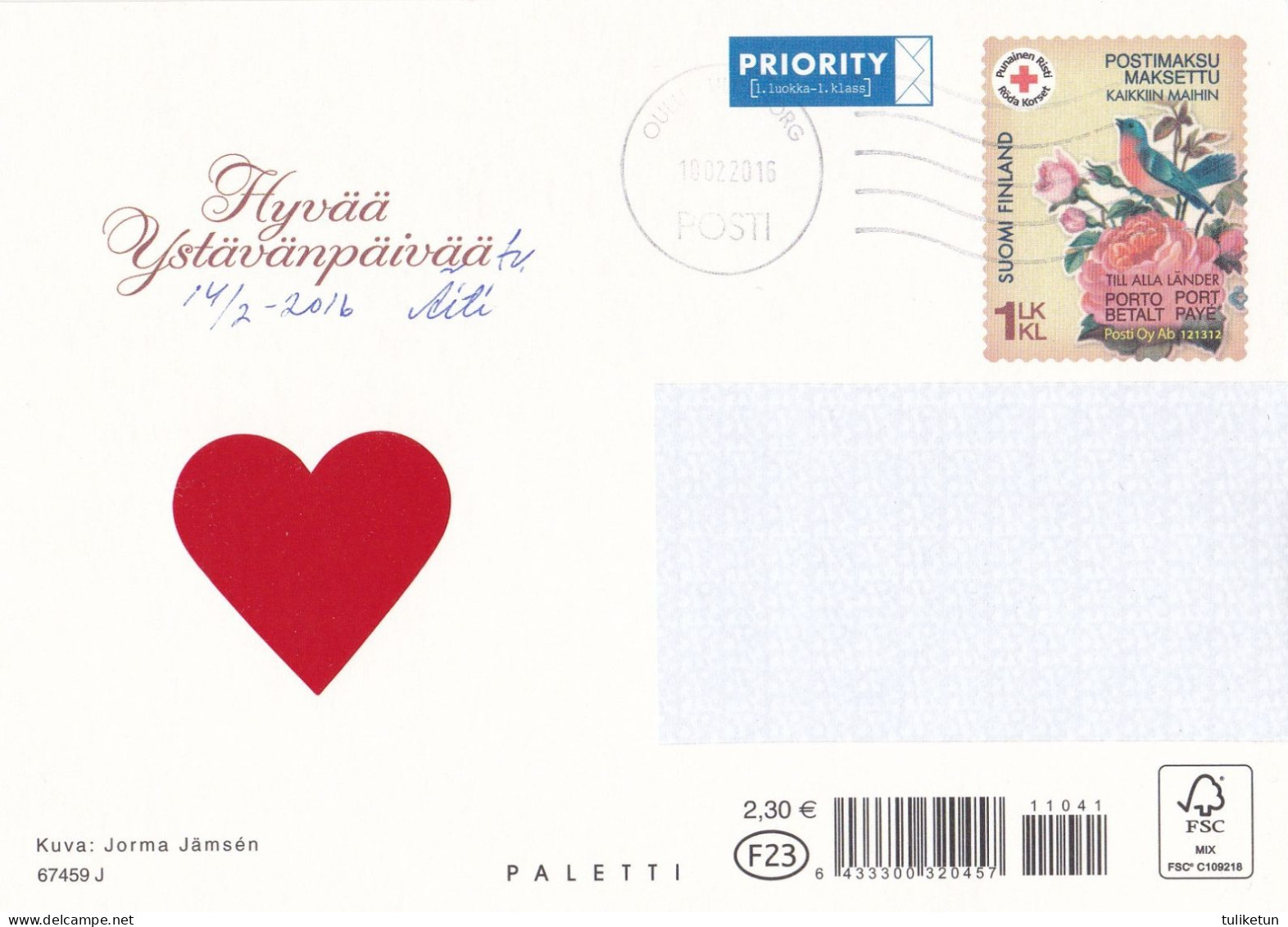 Postal Stationery - Flowers - Roses - Red Cross 2016 - Suomi Finland - Postage Paid - Entiers Postaux