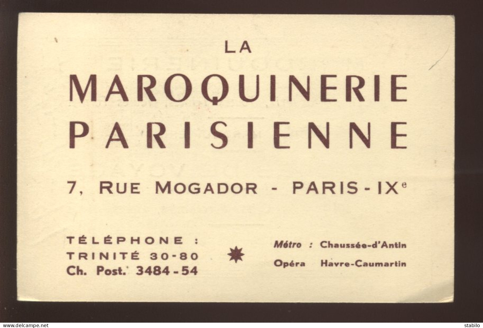 CARTES DE VISITE - PARIS 9EME - LA MAROQUINERIE PARISIENNE, 7 RUE DE MOGADOR - Cartoncini Da Visita