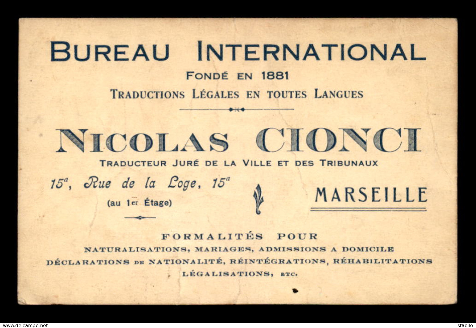 CARTES DE VISITE - MARSEILLE (BOUCHES DU RHONE) - BUREAU INTERNATIONAL TRADUCTIONS TOUTES LANGUES NICOLAS CIONCI - Cartoncini Da Visita