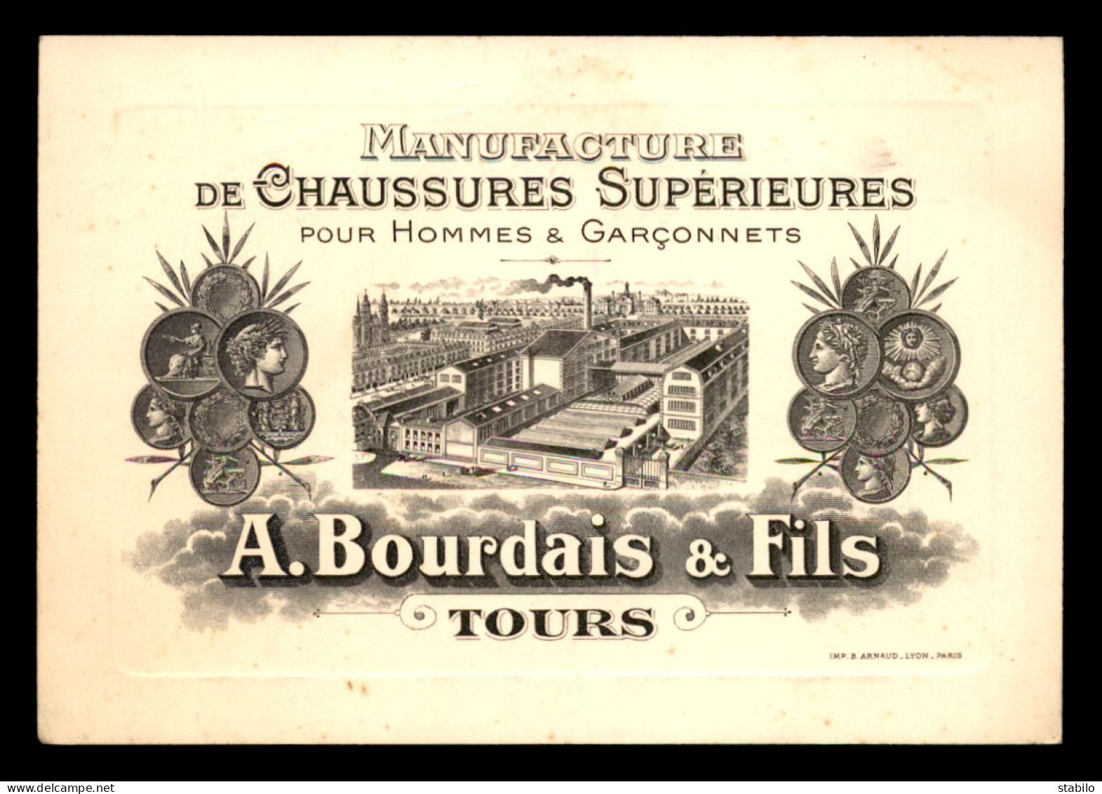 CARTES DE VISITE - TOURS (INDRE ET LOIRE) - MANUFACTURE DE CHAUSSURES A. BOURDAIS & FILS - Cartoncini Da Visita