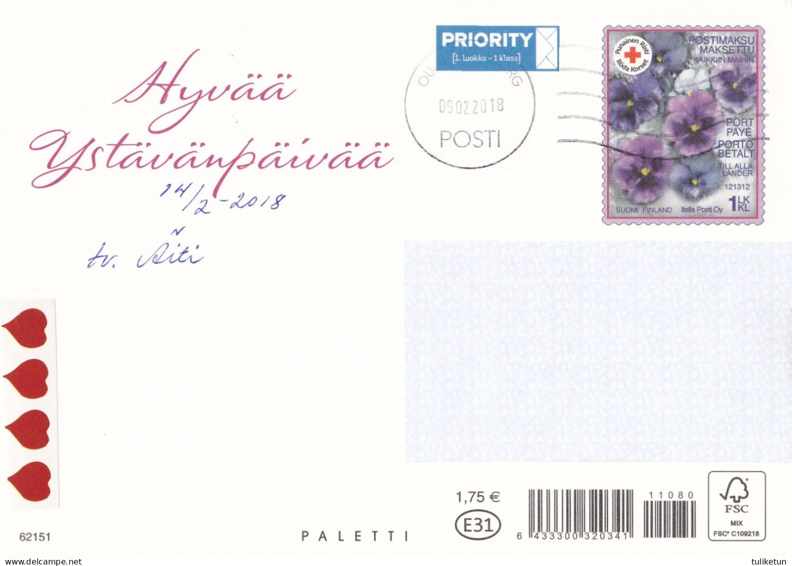 Postal Stationery - Flowers - Roses - Red Cross 2018 - Suomi Finland - Postage Paid - Entiers Postaux