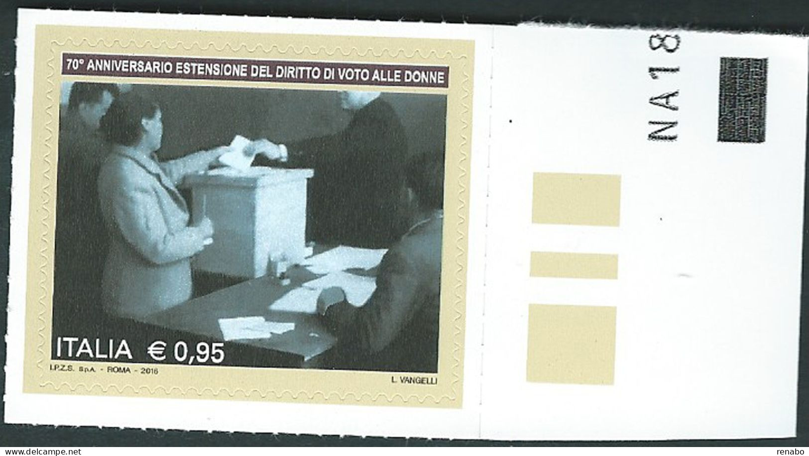 Italia 2016; Pari Opportunità, 70º Anniversario Del Diritto Di Voto Alle Donne. Francobollo Di Bordo Destro. - 2011-20: Mint/hinged