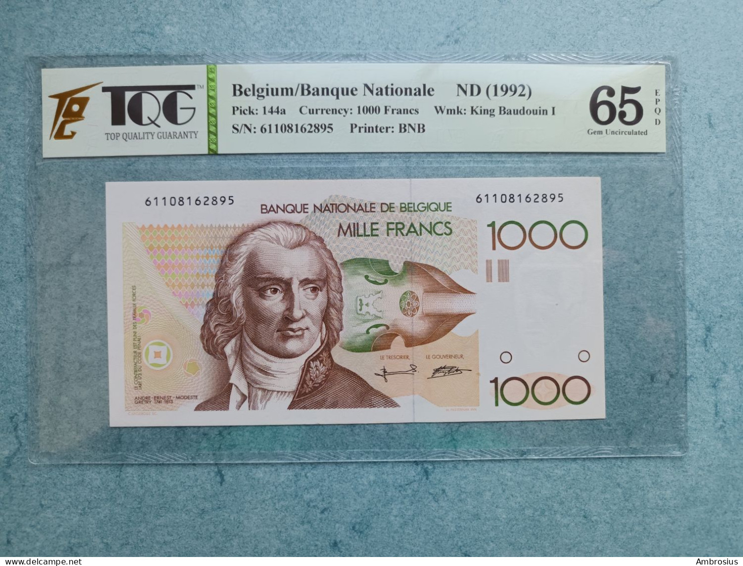 Belgium # P144#Banque Nationale 1000 Francs Gretry 1992 TQG  65 !! - 1000 Francs