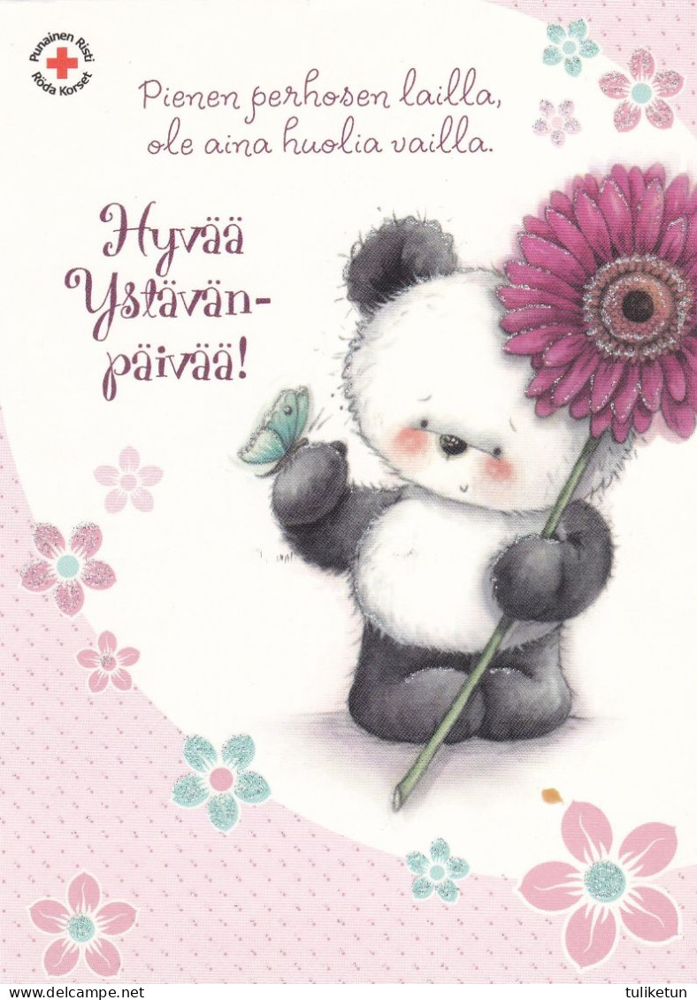 Postal Stationery - Giant Panda Holding Flower - Red Cross - Suomi Finland - Postage Paid - Ganzsachen