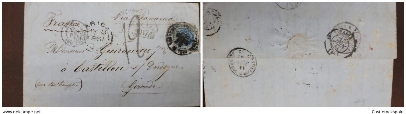 O) 1861 PERU,  BRITISH OFFICE IN ARICA, VIA PANAMA, POR  SOUTHAMPTON,  CIRCULATED TO  GERONCE . FRANCE, TRANSIT PARIS, - Peru