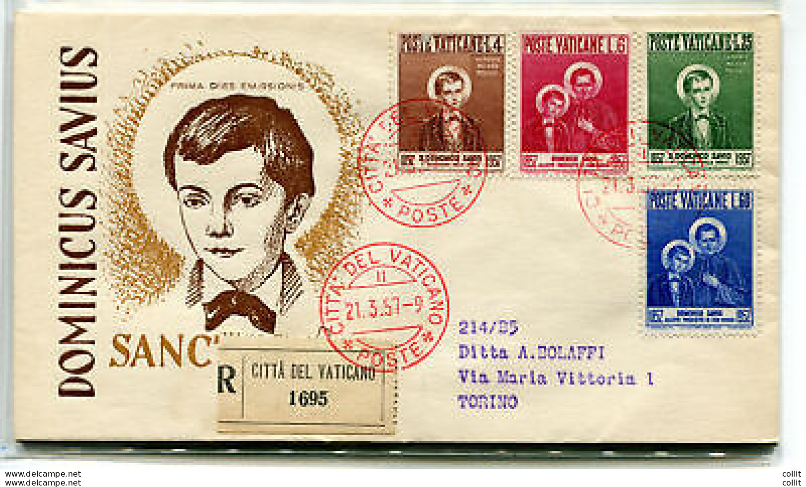 Vaticano FDC Venetia 1957 San Domenico  Viaggiata Racc. Per L'Italia - FDC