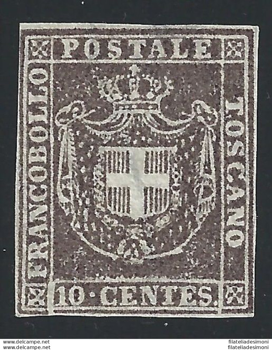 1860 TOSCANA, N° 19 10 Cent. Bruno (sg)/(*) Certificato E.Diena - Toscana