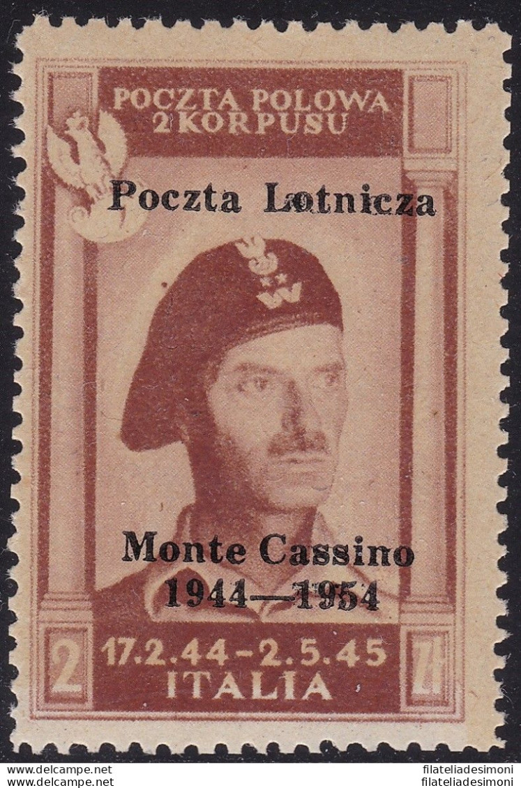 1954 CORPO POLACCO-GOVERNO DI LONDRA, PA N° 1 MNH/** Certificato Biondi DOPPIA - 1946-47 Corpo Polacco