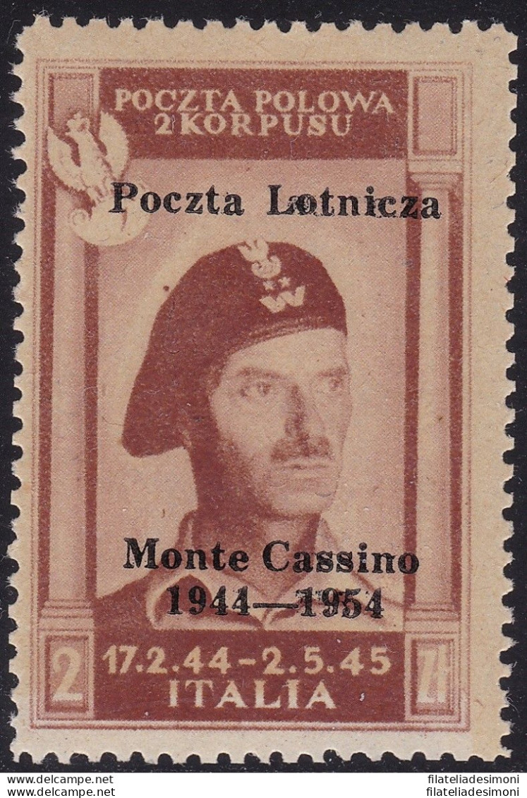 1954 CORPO POLACCO-GOVERNO DI LONDRA, PA N° 1 MNH/** Certificato Biondi DOPPIA - 1946-47 Période Corpo Polacco