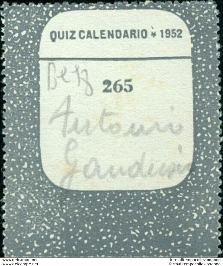 Bq98 Figurina Card Quiz Calendario 1952 N 265 Personaggi Famosi - Otros & Sin Clasificación