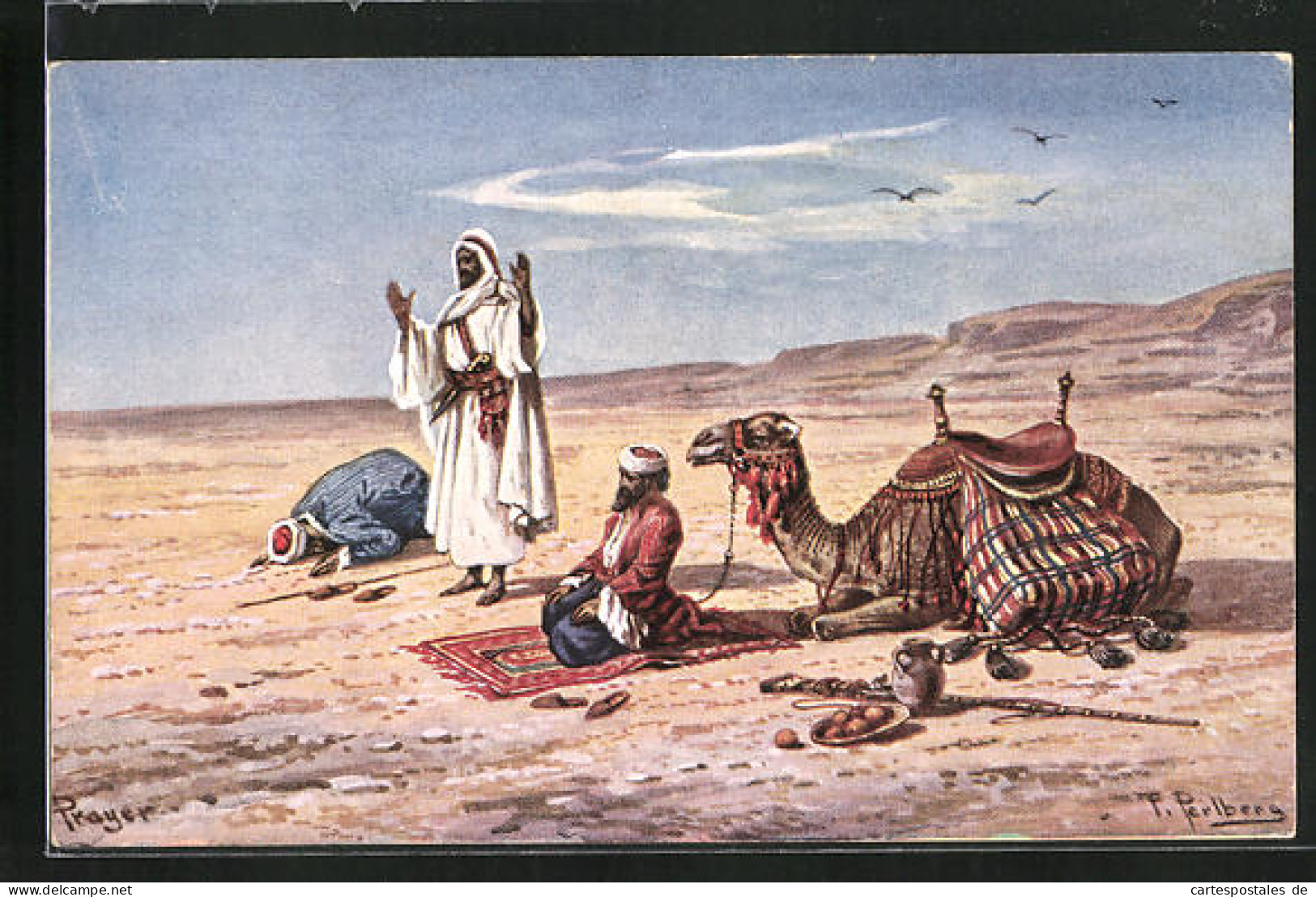 Künstler-AK Friedrich Perlberg: Betende Einheimische Mit Kamel In Der Wüste  - Perlberg, F.