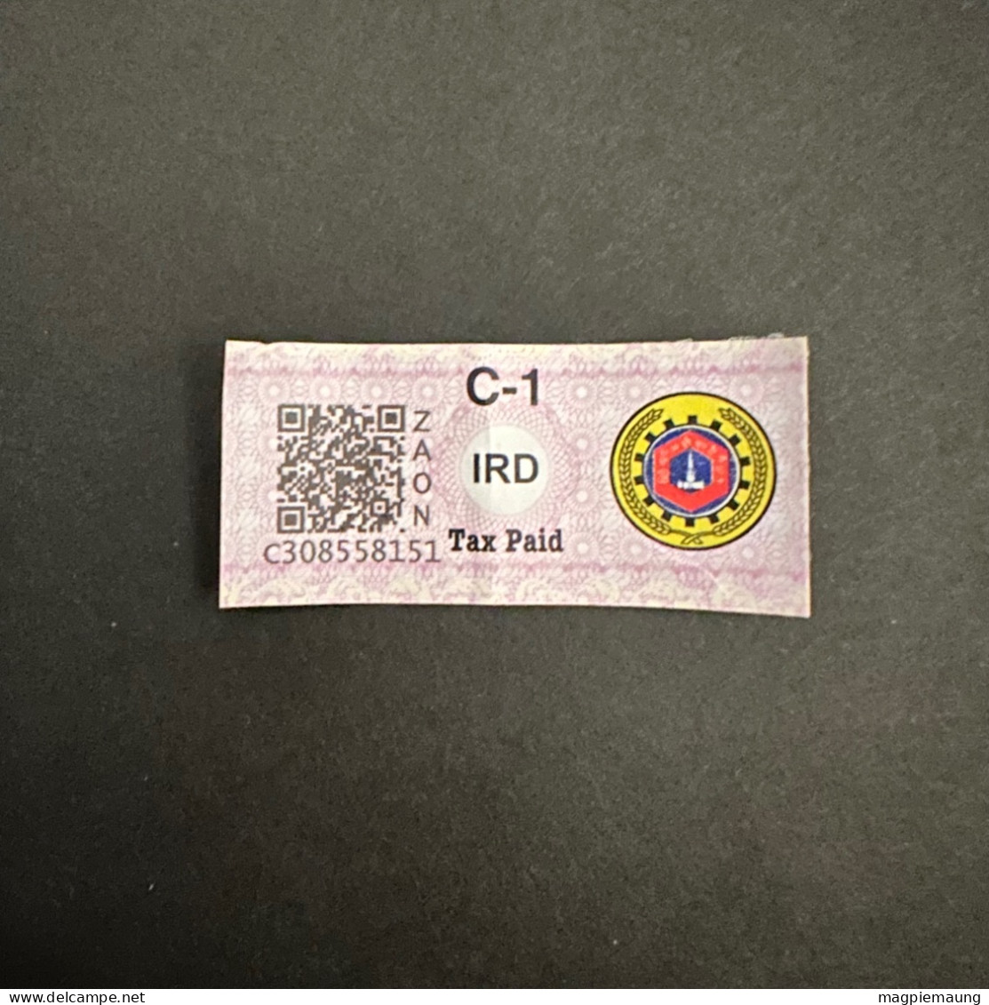 Myanmar Cigarette IRD Commercial Tax Paid C-1 QR Code Sticker ZAON C308558151 - Myanmar (Birma 1948-...)