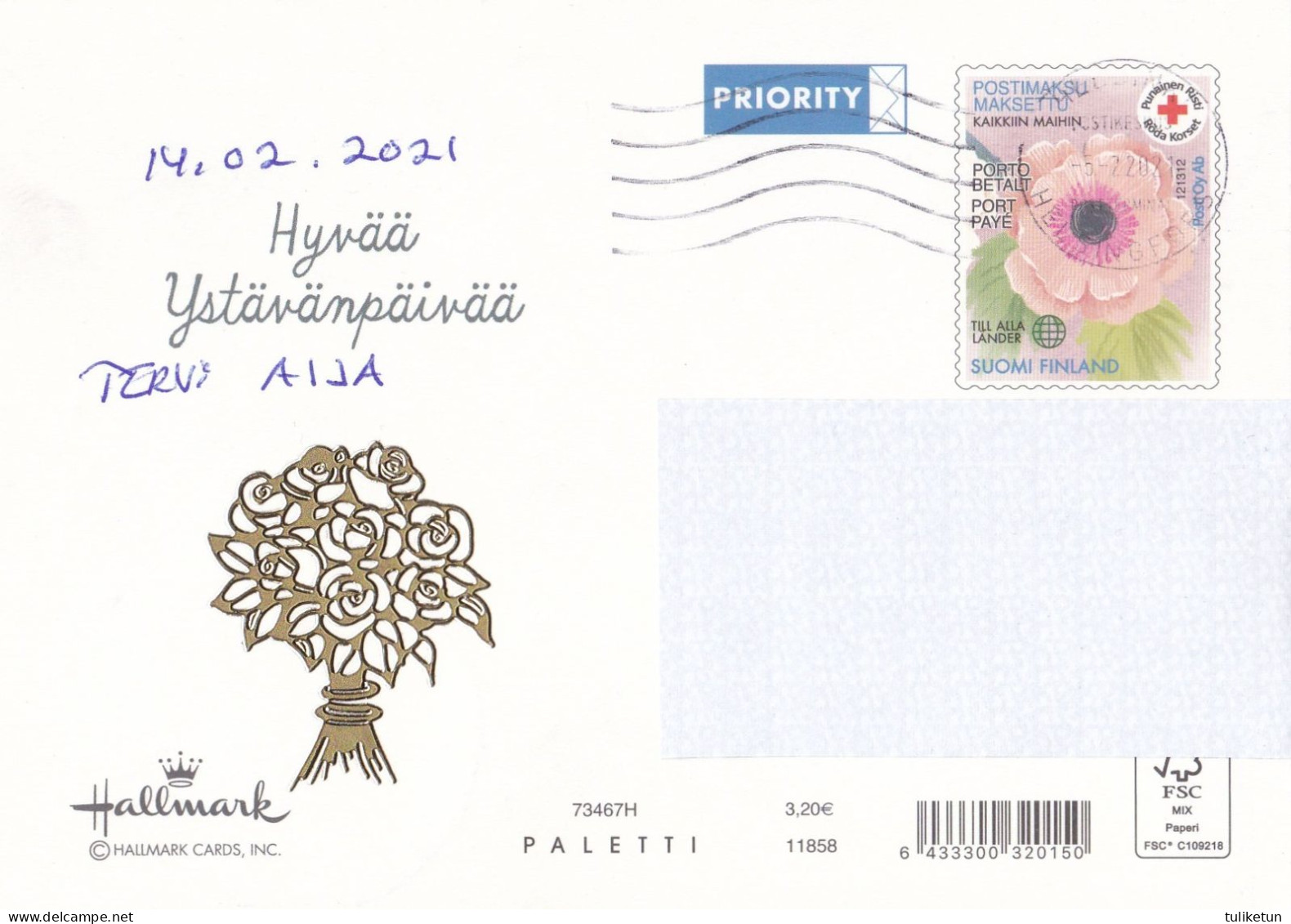 Postal Stationery - Valentine's Day - Flowers - Red Cross 2021 - Suomi Finland - Postage Paid - Enteros Postales