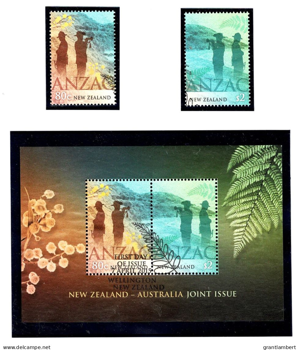 New Zealand 2015 ANZAC Joint Issue With Australia  Set Of 2 + Minisheet Used - Usados