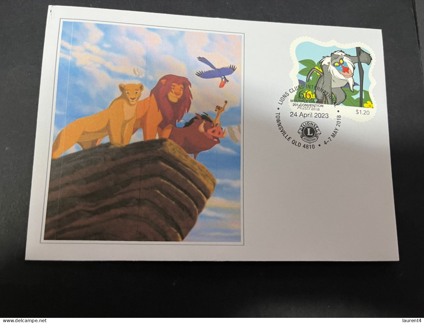 9-4-2024 (4 Z 27) The Lion King (cover With New Australia Lion King Stamp) & Lion Club Int. Postmark - Cartas & Documentos