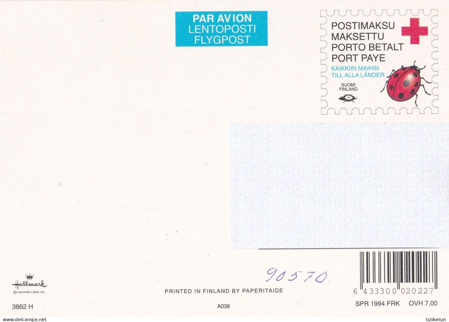 Postal Stationery - Girl Holding Hat - Red Cross 1994 - Suomi Finland - Postage Paid - Entiers Postaux