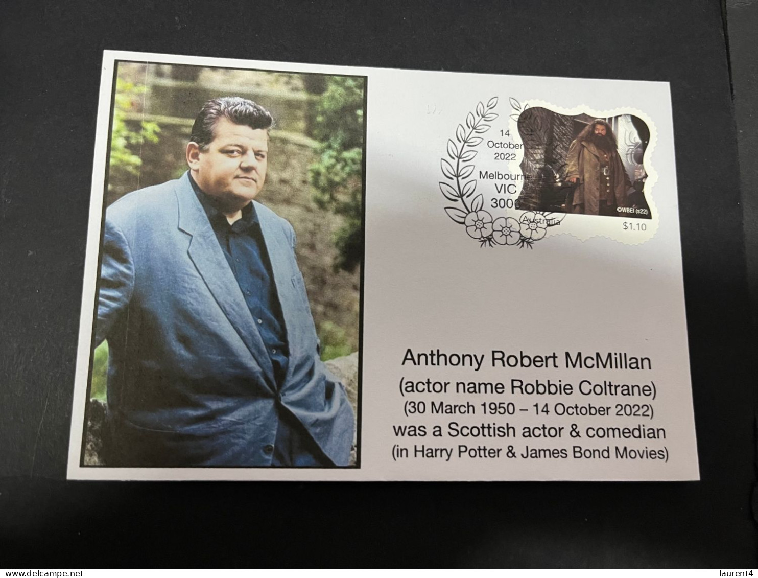 9-4-2024 (1 Z 27) Australia - Harry Potter Movie Stamp - Death Of Actor Anthony Robert McMillan (Hagrid & Dmitrovich) - Storia Postale