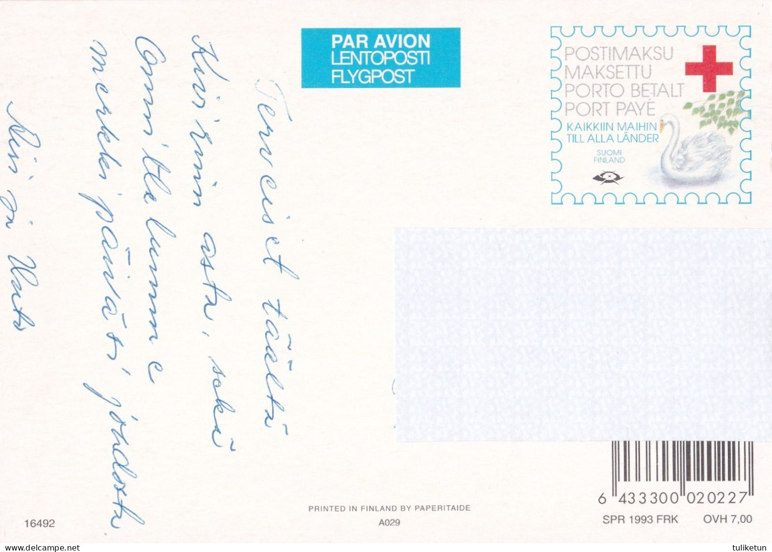 Postal Stationery - Girl And Dove - Pigeon - Red Cross 1993 - Suomi Finland - Postage Paid - Postwaardestukken