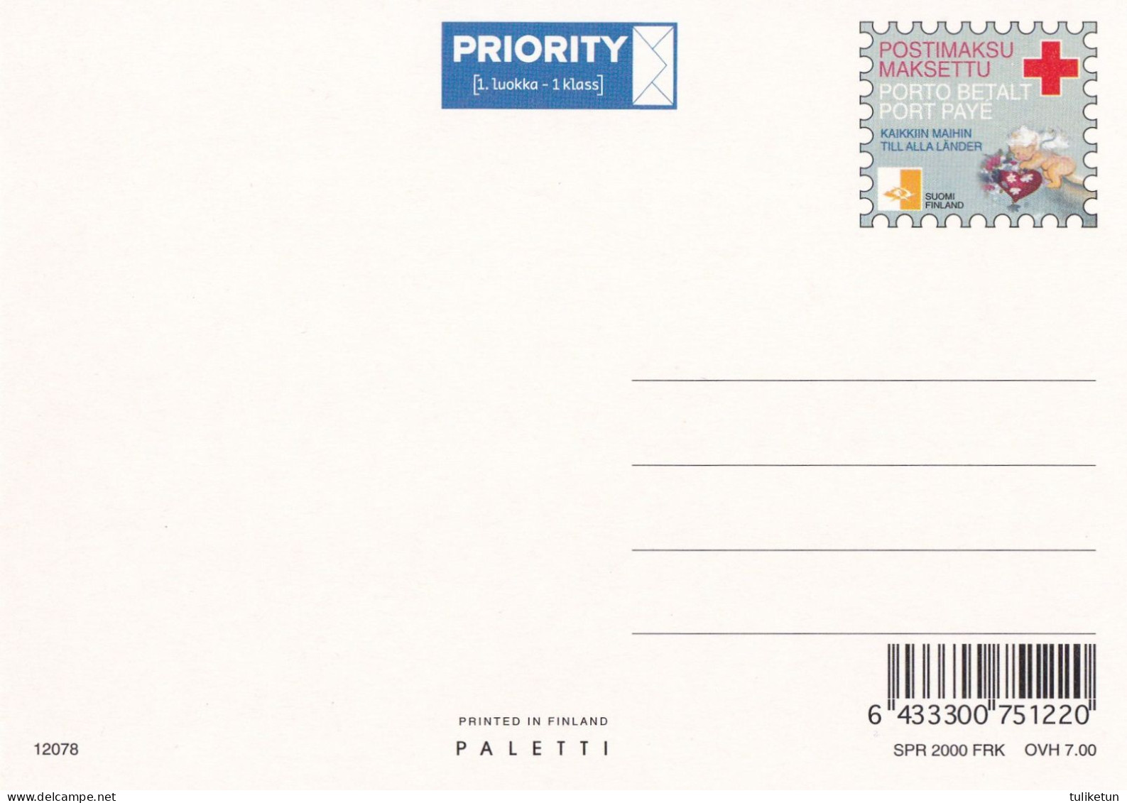 Postal Stationery - Flowers - Roses - Dove Holding An Envelope - Red Cross 2000 - Suomi Finland - Postage Paid - Entiers Postaux