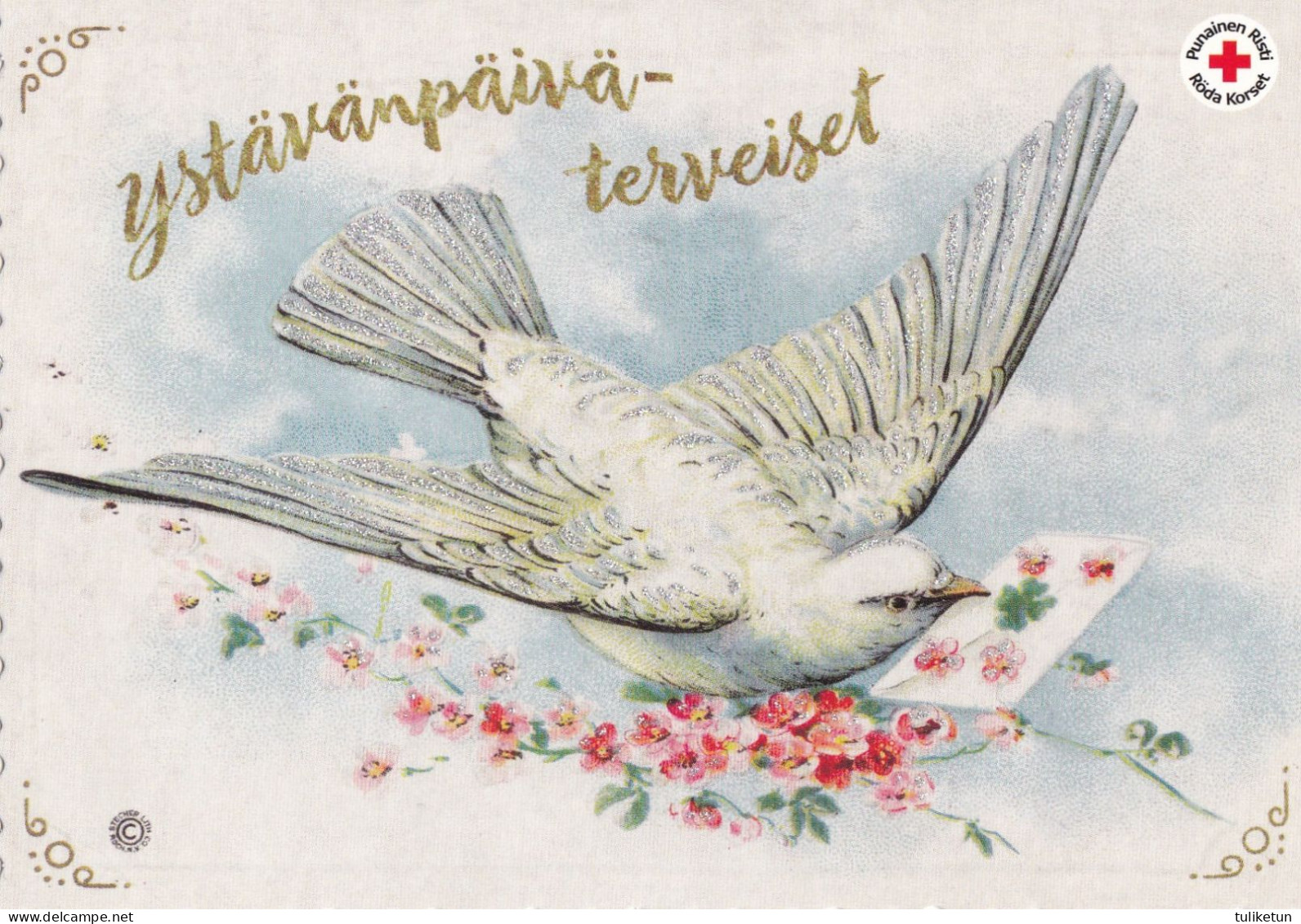 Postal Stationery - Flowers - Roses - Dove Holding An Envelope - Red Cross - Suomi Finland - Postage Paid - Postwaardestukken